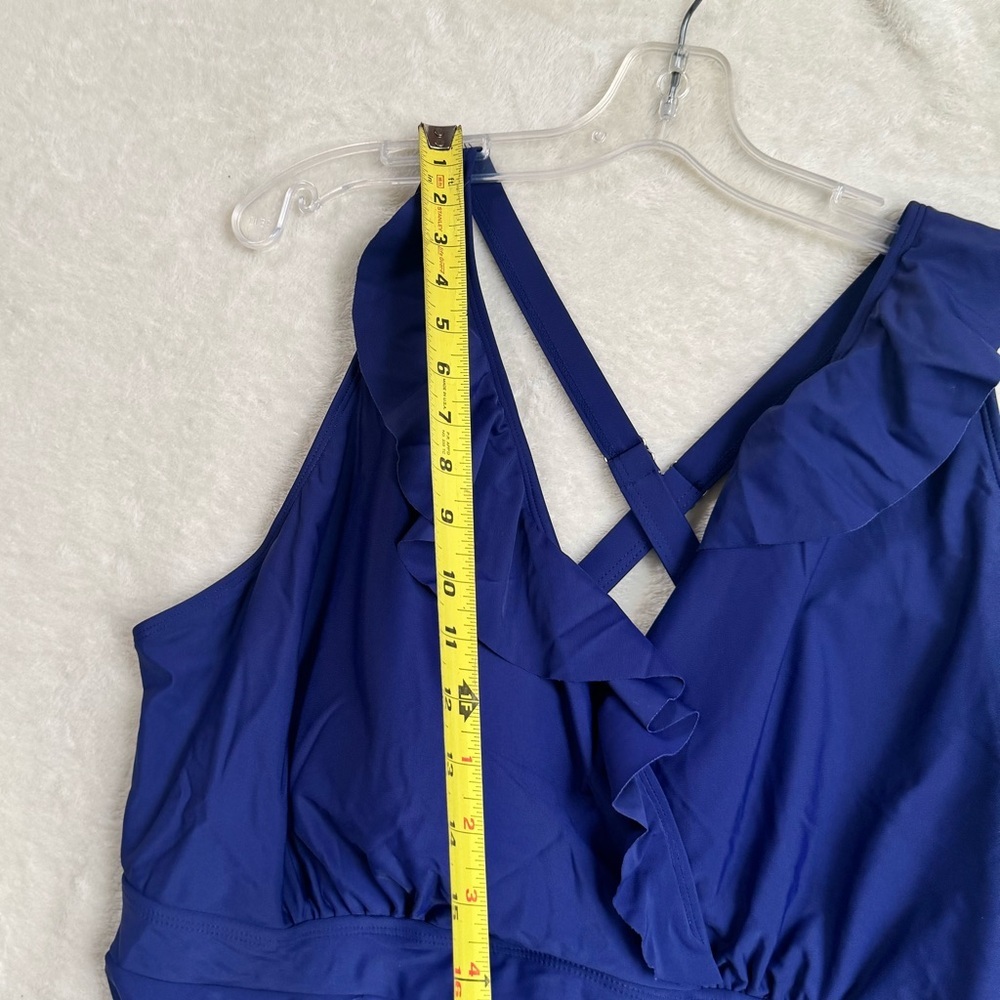 Bloomchic NEW Ruffle Trim Gathered Ruched 1 Piece Swimsuit Sculpt Waist Blue 4X - Picture 15 of 16